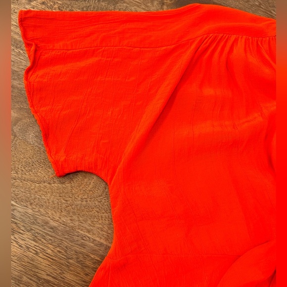 Zara Premium Orange Coral  Buttoned Midi Tie Front  Dress Size Medium - Picture 5 of 10